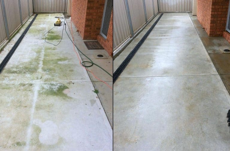 sidewalk power washed before and after